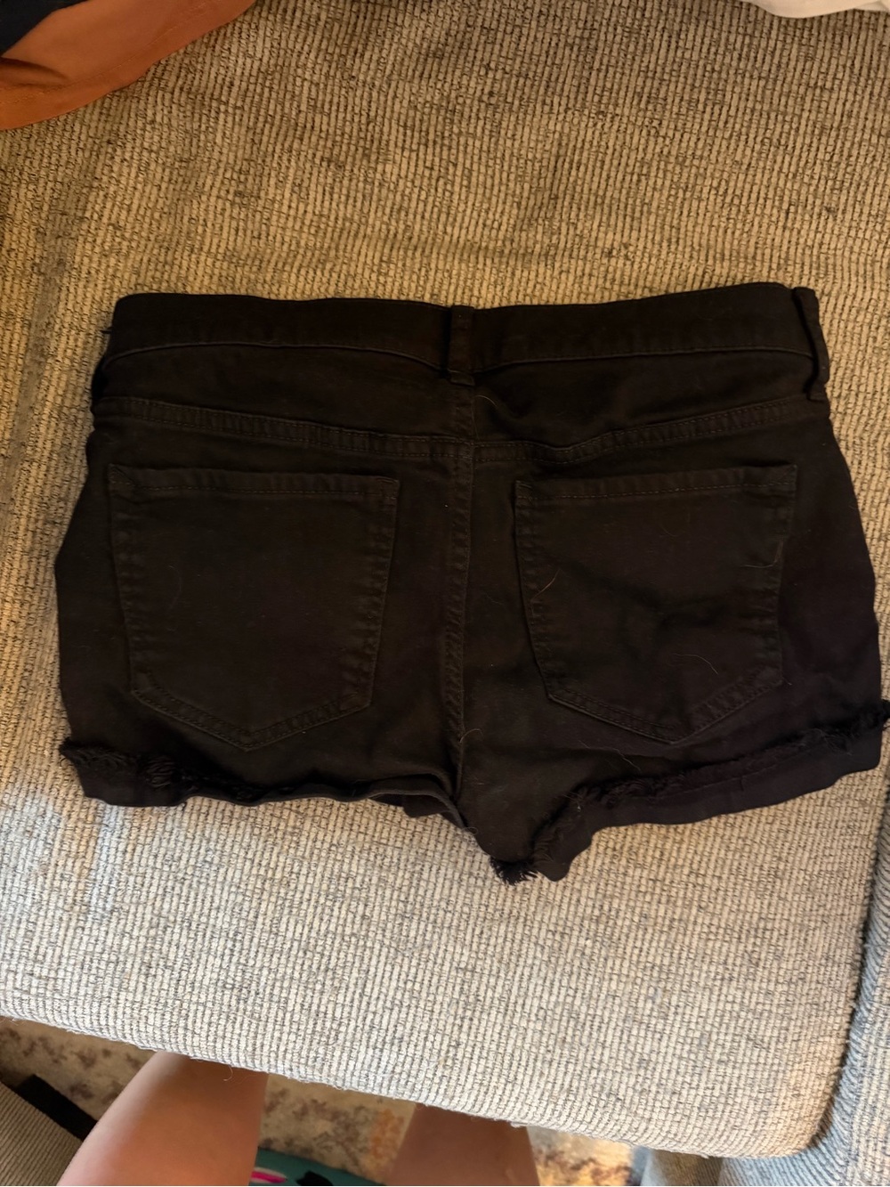 Express Black Denim Frayed Hem Shorts - Picture 2 of 3